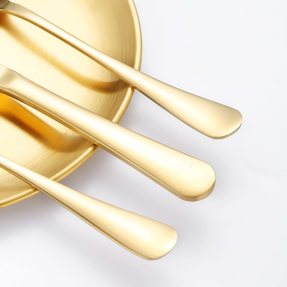A · HOUSEWARE Gold Silverware Set 12 Stainless Steel Flatware Set 60 Piece Spoon Fork Knives Round Wide Handle Proper Weight Dishwasher Safe Gatherings Festival Parties