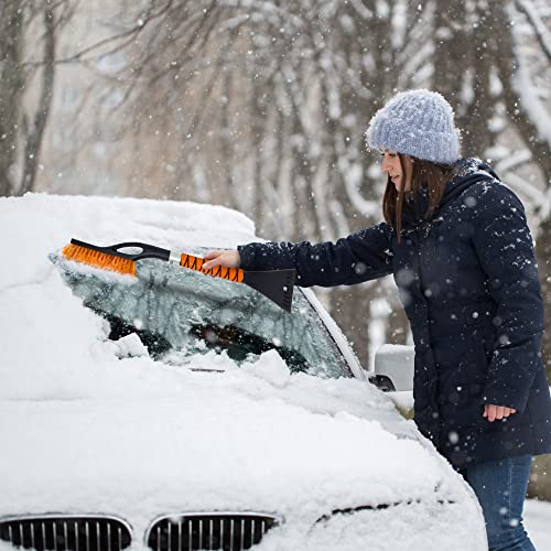 EcoNour 27" Aluminum Snow Brush with Ice Scrapers for Car Windshield and Window (1Pack) | Car Snow Scraper and Brush with Ergonomic Foam Grip Winter Accessories (Orange)