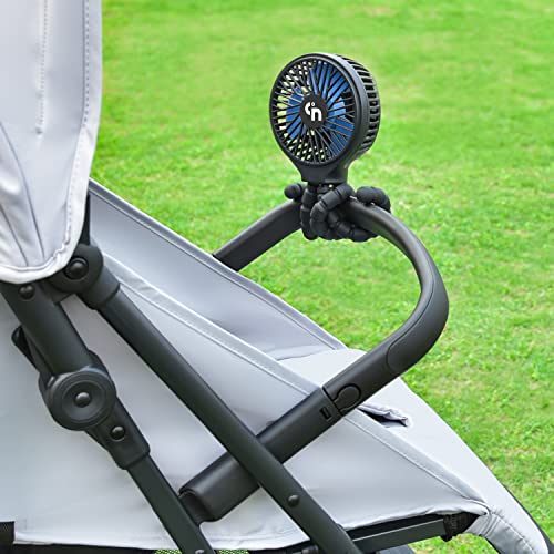 WiHoo Mini Handheld Stroller Fan,Personal Portable Car Seat Baby Fan with Flexible Tripod Fix on Stroller,USB or Battery Operated Desk Fan Adjustable 3 Speeds for Travel Treadmill Golf Cart
