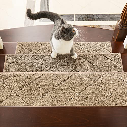 COSY HOMEER Edging Stair Treads Non-Slip Carpet Mat 28inX9in Indoor Stair Runners for Wooden Steps, Edging Stair Rugs for Kids and Dogs, 100% Polyester TPE Backing 15pcs,Navy