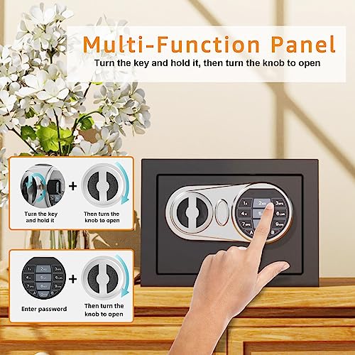 GOLDENKEY Safe and Lock Box Digital Electronic Security Keypad Mini Small Safes with Black Safe Box for Home Office Travel Business Use, 0.236 Cubic Feet