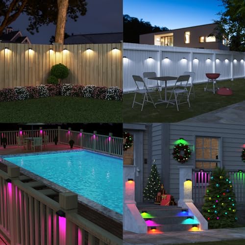 Bridika Solar Fence Lights, Fence Lights Solar Power, Solar Lights Outdoor Waterproof Warm White & Color Glow LED Solar Lights for Backyard, Patio, Deck Railing, Step and Wall, Christmas (8 Pack)
