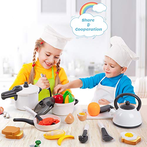 iPlay, iLearn Play Kitchen Accessories Set, Kids Cooking Toys, Toddlers Pots Pans Playset, Pretend Chef Cookware Appliance W/ Utensils, Fake Food, Birthday Gift for 3 4 5 Years Old Girls Boys Children
