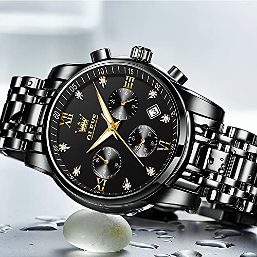 OLEVS Watch Men Watches Fashion Black Luxury Waterproof Multiple Dials Multifunction Watch Waterproof Watch Luminous for Men with Date Watches for Men Black Watch for Men