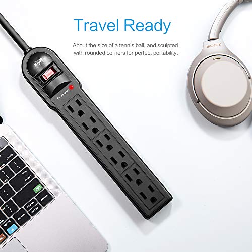 KMC 6-Outlet Surge Protector Power Strip 4-Pack, Overload Protection, 2-Foot Cord, 600 Joule