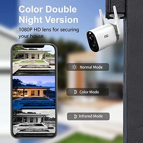 DCT Security Cameras,Indoor Home Camera WiFi Spotlight Siren Alarm 1080P Battery Powered, Color Night Vision,PIR Motion Detection,2-Way Audio, SD/Cloud,IP65