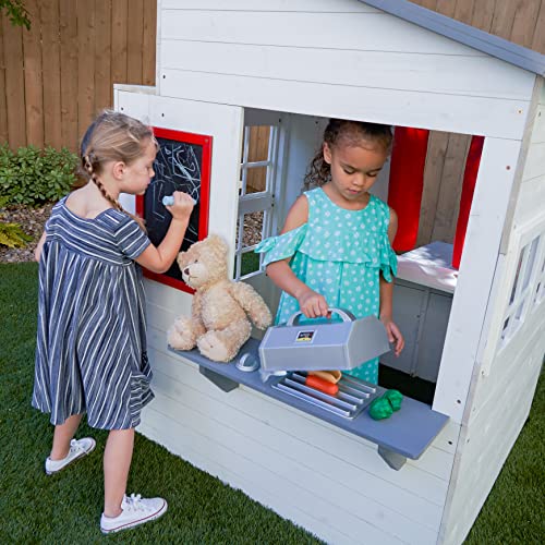 KidKraft Modern Outdoor Wooden Playhouse with Picnic Table, Mailbox and Outdoor Grill, White