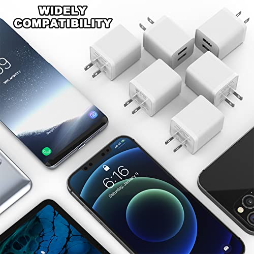 6Pack USB Wall Charger, iGENJUN 2.4A Phone Charger Dual USB Port Cube Power Plug Adapter Fast Wall Charger Block Compatible with iPhone 14/14 Pro/13/13 Pro, Samsung Galaxy, Pixel, LG, Android-White
