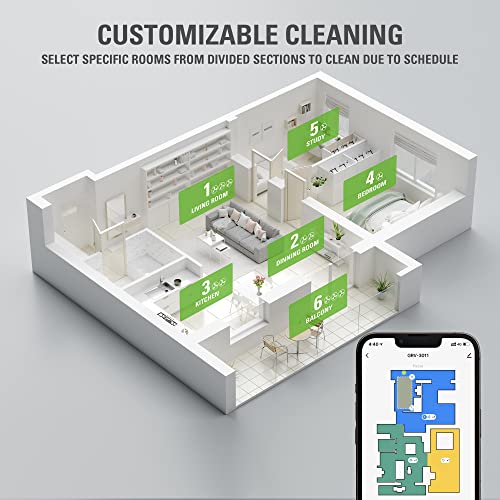 Greenworks Robot Vacuum GRV-3011, Intelligent LDS Laser Navigation, Automatic Path Planning,2000Pa Powerful Suction,Auto Dust Collection, for Pet Hair, Hard Floor, Carpet