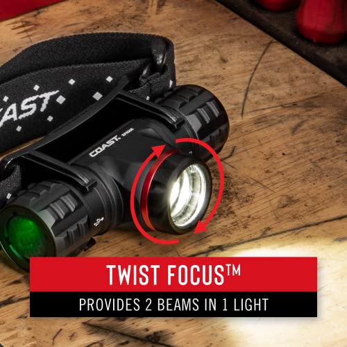 Coast XPH30R 1000 Lumen USB-C Rechargeable Dual Power Headlamp with Twist Focus Beam and Magnetic Base