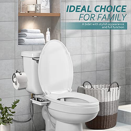 Bidet Attachment - SAMODRA Non-electric Cold Water Bidet Toilet Seat Attachment with Pressure Controls,Retractable Self-cleaning Dual Nozzles for Frontal & Rear Wash - Black
