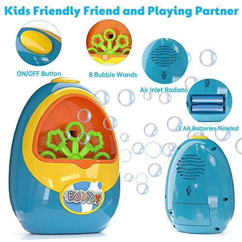 BubToy Bubble Machine for Kids - Automatic Bubble Blower 5000+ Bubbles Per Minute, High Output Bubble Maker Toys Bubbles for Toddlers, Christmas Birthday Gifts for 3 4 5 6 7 8 Years Old Boys Girls