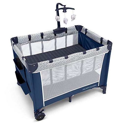 Delta Children LX Deluxe Portable Baby Play Yard with Removable Bassinet & Changing Table, Midnight
