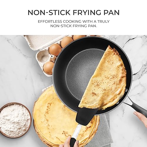 Frying Pans Nonstick - 10" Non Stick Frying Pan with Lid Splatter Screen - Lightweight Aluminum Fry Pan Skillet Includes Spatula - 2" Deep Egg Pan, PFAS-Free and PFOA Free, Dishwasher Safe, Oven Safe
