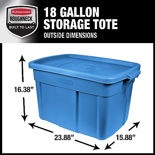 Rubbermaid Roughneck️ 18 Gallon Storage Totes, Pack of 6, Durable Stackable Storage Containers with Lids, Nestable Plastic Storage Bins for Heavy Tools, Sporting Equipment, Blankets, Heritage Blue