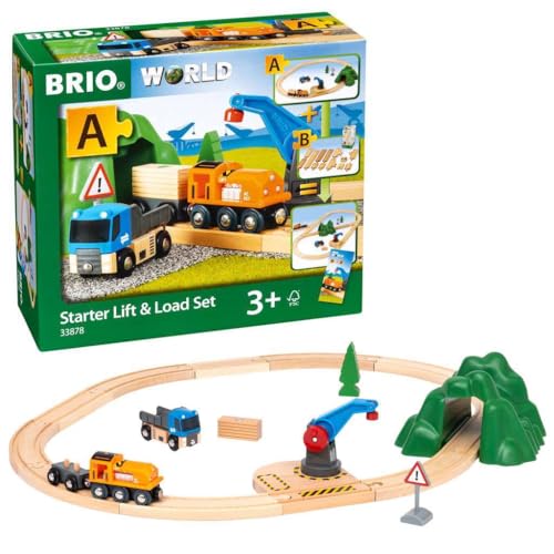 Brio Starter Lift&Load Set Wooden Toy Train, Multi