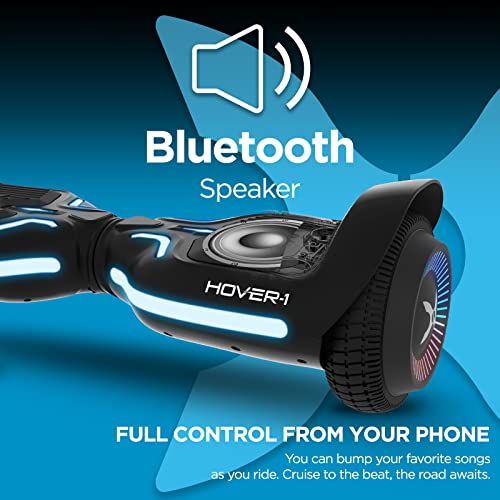 Hover-1 Superfly Electric Hoverboard, 7MPH Top Speed, 6 Mile Range, Long Lasting Li-Ion Battery, 5HR Full Charge, Built-In Bluetooth Speaker, Rider Modes: Beginner to Expert, Black