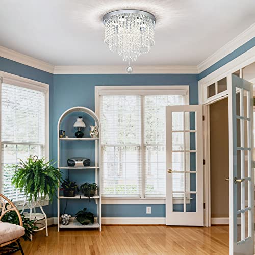 DSLITING Crystal Chandelier for Living Room Modern LED Chandelier Crystal Flush Mount Ceiling Light Crystal Chandelier for Bedroom Hallway Dinning Room Chandelier,Multicolor