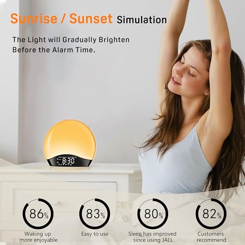 Wake Up Light Sunrise Alarm Clock for Kids, Heavy Sleepers, Bedroom, Bluetooth Speaker Sound Machine with 22 Natural Sounds, White Noise, Dual Alarms, FM Radio, 17 Color Night Lights, Ideal for Gift