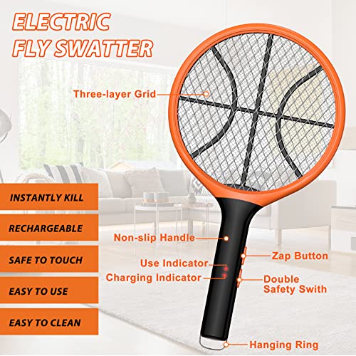 LUOJIBIE Electric Fly Swatter, Bug Zapper Racket Rechargeable Mosquito Zapper Handheld Fly Zapper with Hanging Ring for Home Indoor Outdoor, Large Size-1 Pack