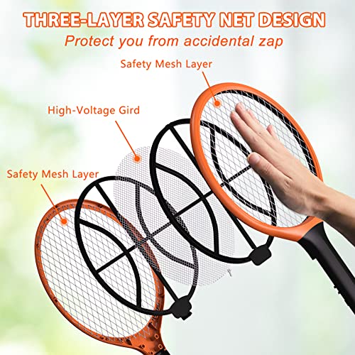 LUOJIBIE Electric Fly Swatter, Bug Zapper Racket Rechargeable Mosquito Zapper Handheld Fly Zapper with Hanging Ring for Home Indoor Outdoor, Large Size-1 Pack