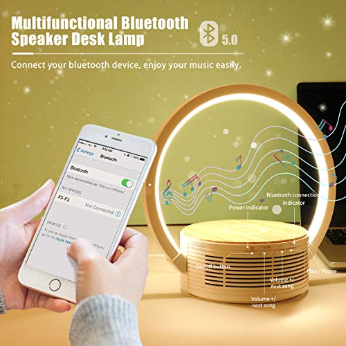 Bluetooth Speaker Wireless Charger with Desk Lamp Bedside Night Light Portable Small Mini Speaker, Led Reading Adjustable Dimmable Table Lamp for Home Office, Dorm,