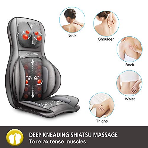 COMFIER Neck and Back Massager with Heat,Shiatsu Massage Chair Pad Portable with Compress & Rolling,Kneading Chair Massager for Full Back,Neck & Shoulder, Full Body,Gray