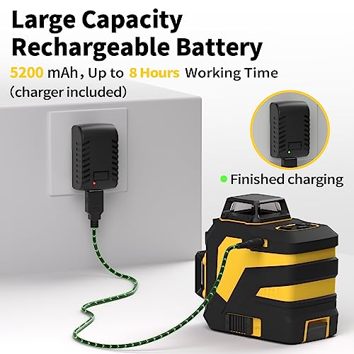 Laser Level, IKOVWUK 3x360° Cross Line Laser for Construction and Picture Hanging, 12 Green Lasers with Self-leveling, 65 ft Vertical & Horizontal Line, Level Tool with 5200 mAh Rechargeable Battery
