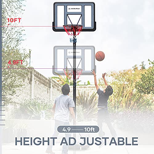 WIN.MAX Portable Basketball Hoop Goal System 4.8-10ft Adjustable 44in Backboard for Kids/Adults Indoor Outdoor