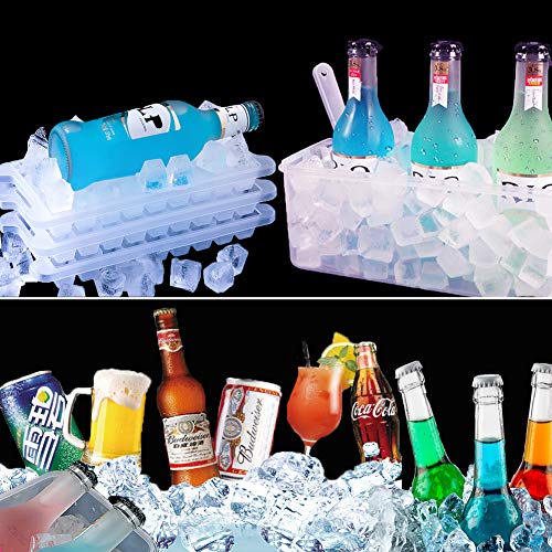 Ice Cube Trays and Ice Cube Storage Container Set With Airtight Locking Lid, 3 Packs / 36 Big Trapezoid Ice Cubes, Stackable Plastic Ice Mold Makers for Cool Drinks, Baby Food and Smoothie