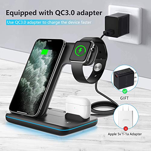 WAITIEE Wireless Charger 3 in 1,15W Fast Charging Station for Apple Watch 7/6/5/4/3/2/1,for AirPods Pro,for iPhone14/13 Pro/Pro Max/12/11/X/Xr,for Samsung Galaxy Phone Series (No Watch Charging Cable)