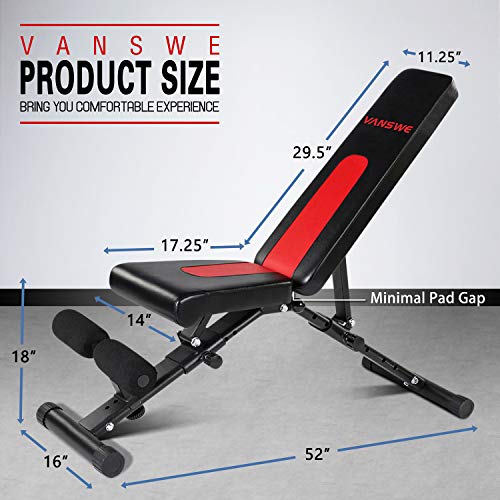Vanswe Foldable Workout Bench Adjustable Weight Bench Press 650 LBS Weight Capacity for Strength Training Home Gym Equipment