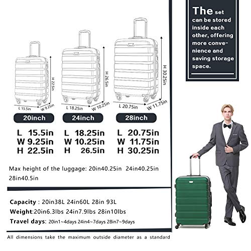 COOLIFE Luggage 3 Piece Set Suitcase Spinner Hardshell Lightweight TSA Lock 4 Piece Set (white)