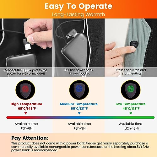 ISOPHO Heated Vest for Men and Women, USB Charging Vest Heating for 8 Hours, Electric Heated Jacket for Outdoor Work Black M(Power Bank NOT Include)
