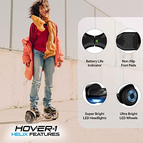 Hover-1 Helix Electric Hoverboard | 7MPH Top Speed, 4 Mile Range, 6HR Full-Charge, Built-In Bluetooth Speaker, Rider Modes: Beginner to Expert, Black