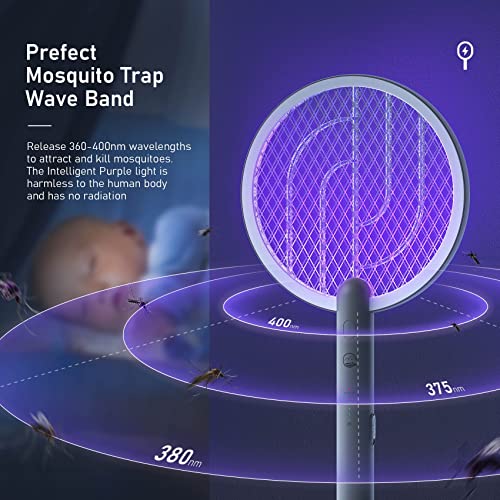 Electric Fly Swatter Racket, Mosiller 4000V 2 in 1 Bug Zapper with USB Rechargeable Base, Powerful Mosquitoes Trap Lamp & Fly Killer with 3-Layer Safety Mesh for Home, Bedroom, Kitchen, PatioοΌ1 PackοΌ