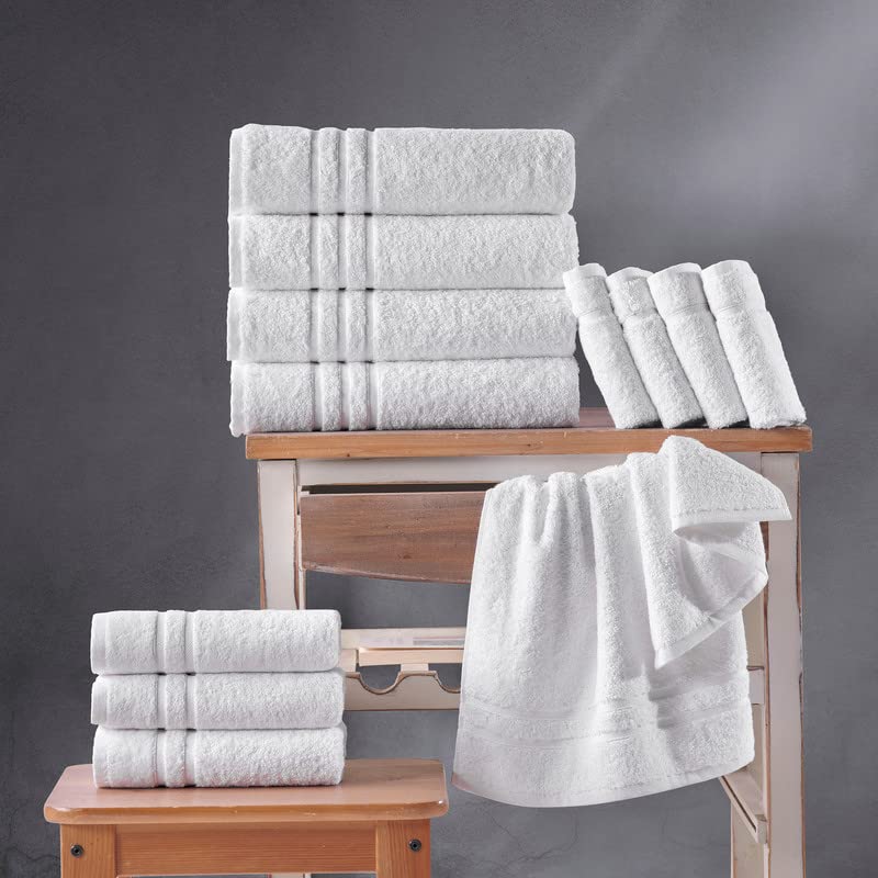 Hammam Linen White Hand Towels 4-Pack -16 x 29 Turkish Cotton Premium Quality Soft and Absorbent Small Towels for Bathroom