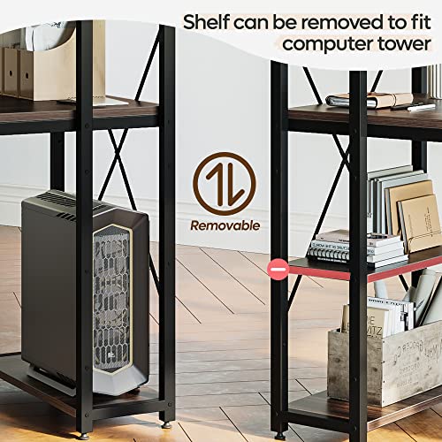 Bestier Computer Desk with Storage Shelves - 55 Inch Home Office Desks with Reversible Bookshelf - Plenty Leg Room and Easy Assemble, Brown