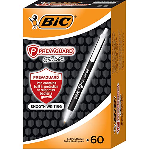 BIC PrevaGuard Clic Stic Ballpoint Pen Contains Built-in Protection On the Pen To Suppress Bacteria Growth, Black, 60-Count