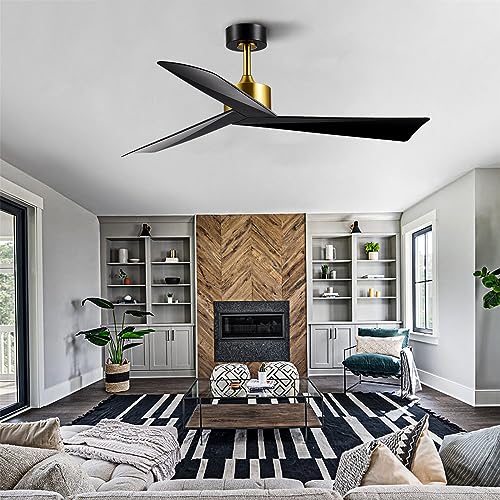ANFERSONLIGHT 52-Inch Indoor Ceiling Fan with Remote Control, 3-Blades, Reversible Silent DC Motor - Black Finish for Bedroom, Living Room and Dining Room Fan/Light