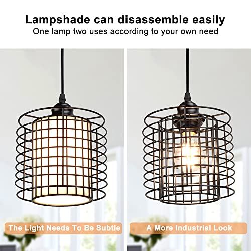 DLLT Vintage Adjustable Pendant Lighting, 6.88 Inch Metal Hanging Pendant Light Fixture with Cage Shade, Retro Ceiling Hanging Dining Light Fixture for kitchen island/Dining Hall/Hallway/Bar, E26 Base