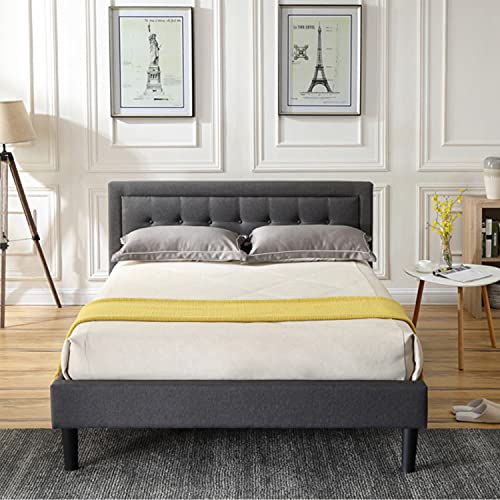 Classic Brands Mornington Upholstered Platform Bed | Headboard and Metal Frame with Wood Slat Support, Full, Grey