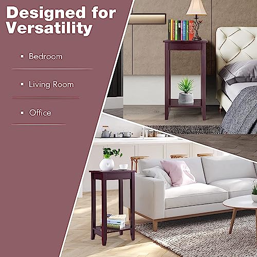 yoyomax Tall End Table, 2-Tier Small Side Table, 29'' Nightstand for Bedroom/Living Room, Modern End Stand with Sturdy Metal Frame,1-Pack, Expresso
