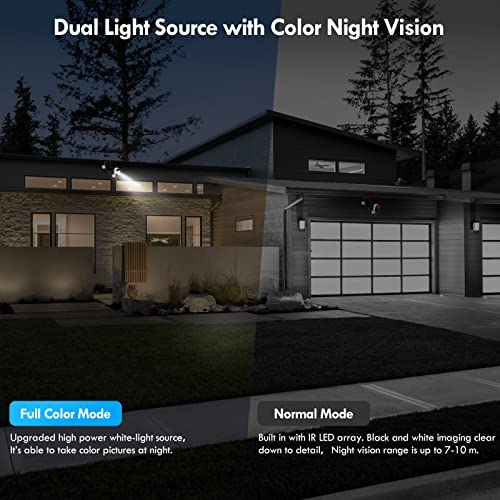 Viseefocu Solar Security Cameras Wireless Outdoor for Home Security, Two Spotlights, 1080P Color Night Vision Battery Powered Camera with 2.4GHz WiFi, PIR, Two-Way Talk, IP66, Cloud/SD