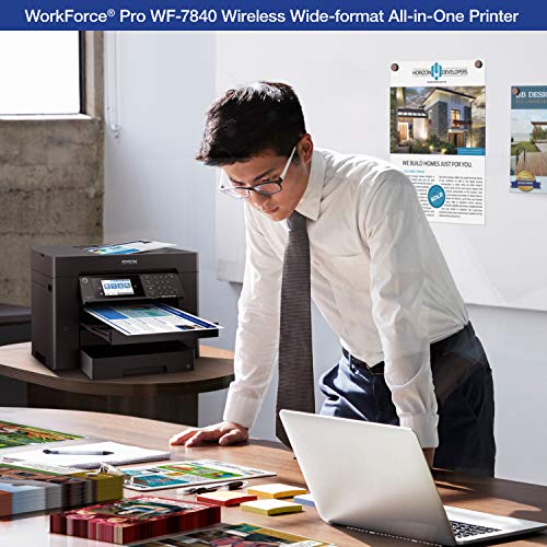 Epson Workforce Pro WF-7840 Wireless All-in-One Wide-Format Printer with Auto 2-Sided Print up to 13" x 19", Copy, Scan and Fax, 50-Page ADF, 500-sheet Paper Capacity, 4.3" Screen,Black