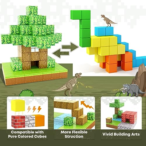 Magnetic Blocks-Build Mine Magnet World Set, Magnetic Toys for Boys & Girls Age 3-4 4-5 6-8, STEM Montessori Sensory Toys for Toddlers Gifts for 3+ Years Old, Fidget Cubes Construction Toys