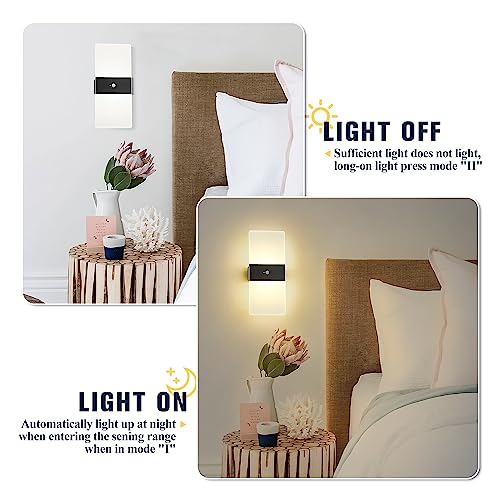 Battery Operated Wall Sconces Set of Two, Wireless Motion Sensor Wall Lights, Rechargeable Lamp Sconce Wall Lighting with 2-Mode for Hallway Stairway Bedroom Basement Living Room, LBD025-LED-BK2