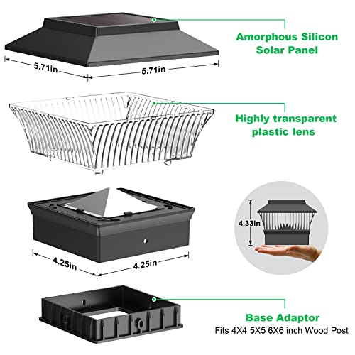 MXwcy Solar Post Lights Outdoor LED Deck Fence Patio Cap Lights Garden Decoration Lighting for 3.5x3.5 4x4 5x5 6x6 Wood Post 4 Pack Black