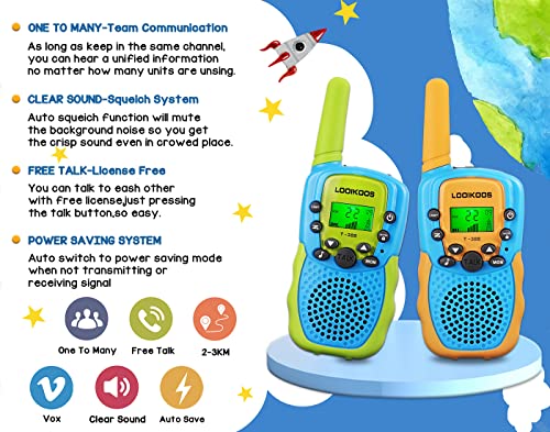 LOOIKOOS Walkie Talkies for Kids, 3 KMs Long Range Walky Talky Radio Kid Toy Gifts for Boys and Girls 3 Pack