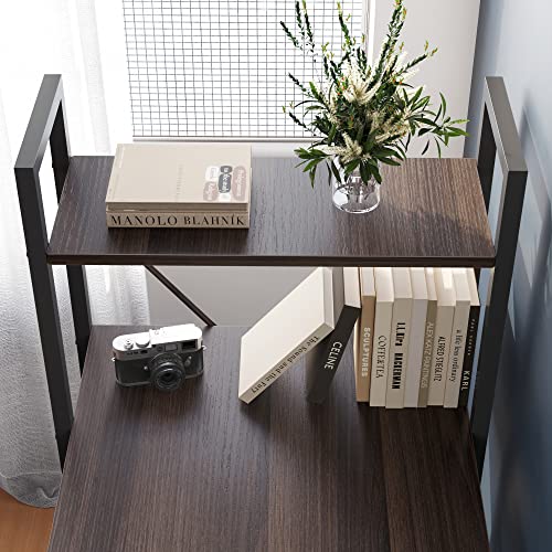 Bestier Computer Desk with Storage Shelves - 55 Inch Home Office Desks with Reversible Bookshelf - Plenty Leg Room and Easy Assemble, Brown